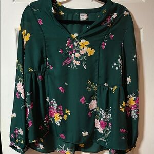 Old Navy Dark Green Floral Blouse